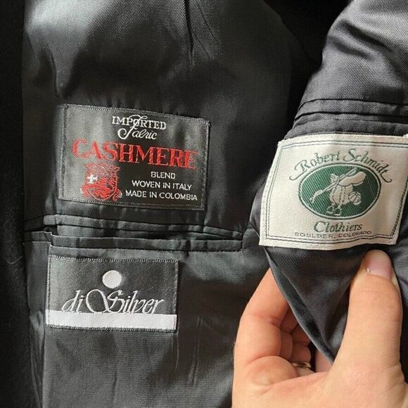 Vintage Unisex Charcoal Gray Cashmere Wool Blend Preppy Long Trench Coat Sz 42R - Picture 2 of 11